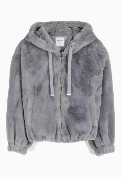 BERSHKA Fuzzy - Jas - Grey -Bershka 22eb4155cf334db8b4f82e7acac0a795