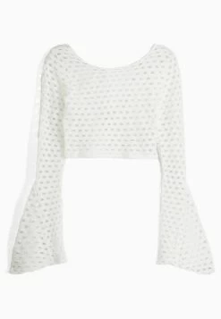 BERSHKA Flared Sleeves Cropped - Trui - White -Bershka 230a294a9b9341bc9f5a183e28d3ba0f