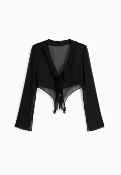 BERSHKA Ruffled Long Sleeve - Blouse - Black 11 BERSHKA Ruffled Long Sleeve - Blouse - Black -Bershka 23c601324d804e22991ea9107bc1cc51