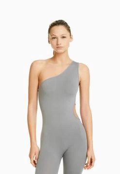 BERSHKA Cut-Out Seamless - Jumpsuit - Mottled Light Grey -Bershka 23cdc384b7584cf7a00ddb5699e8dbca