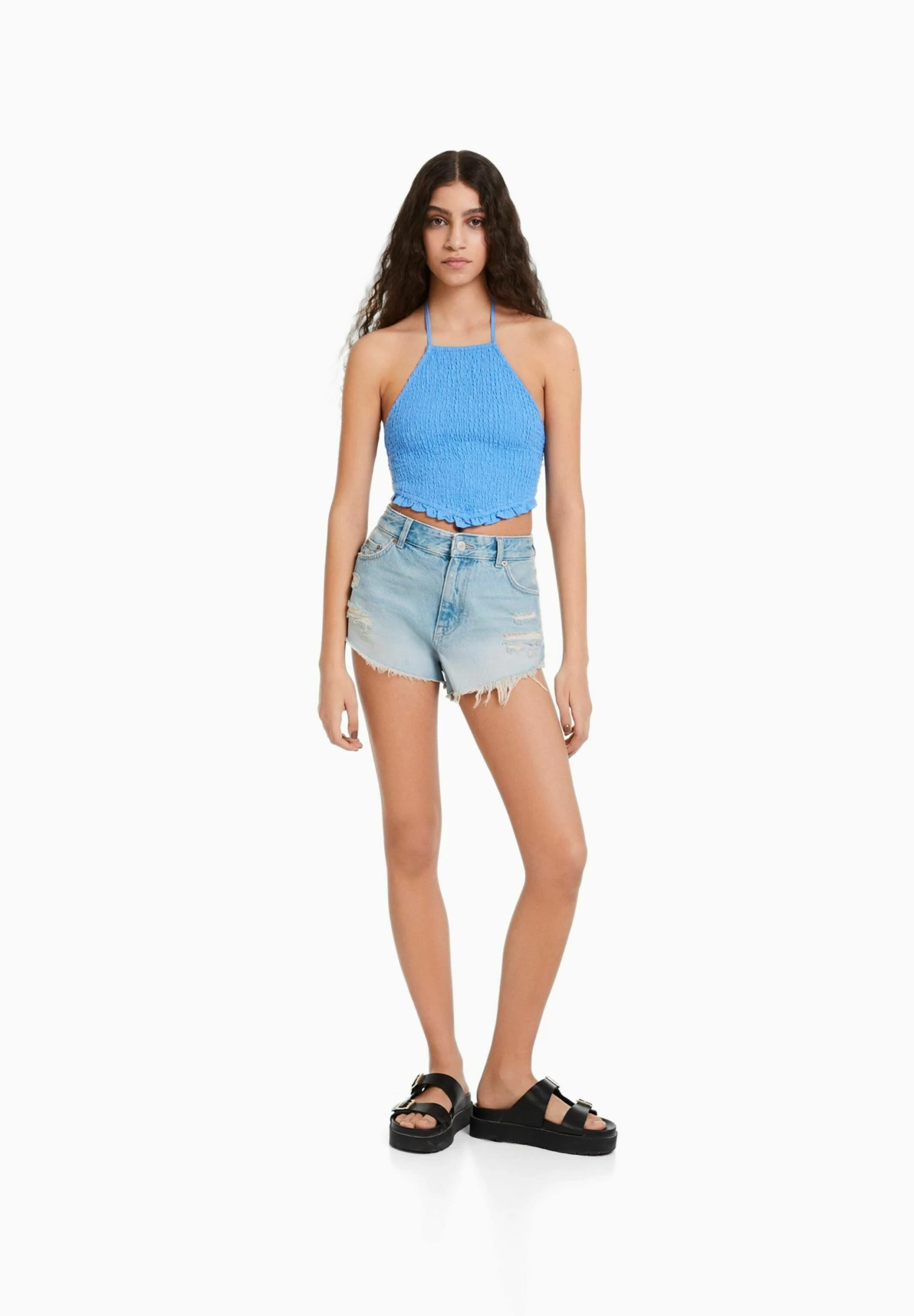 BERSHKA Vintage With Rips - Jeansshort - Blue-Grey 2 BERSHKA Vintage With Rips - Jeansshort - Blue-Grey - Afbeelding 2