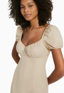BERSHKA Short Sleeve Midi- Jurk - Sand 9 BERSHKA Short Sleeve Midi- Jurk - Sand -Bershka 25ece8a2774d48bea47240594ad4a678