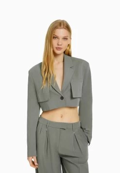 BERSHKA Cropped- Blazer - Grey