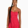 BERSHKA Ruffled With Swiss Embroidery - Jurk - Red