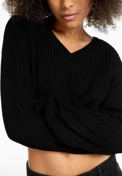 BERSHKA V-Neck - Trui - Black -Bershka 277fa0d2db5d4a00817560c6029ad0c9