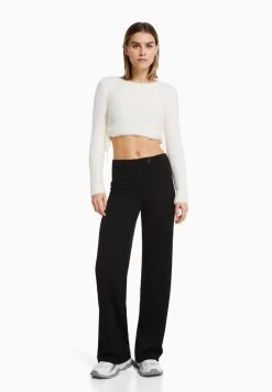 BERSHKA Wide Leg Tailored - Broek - Black