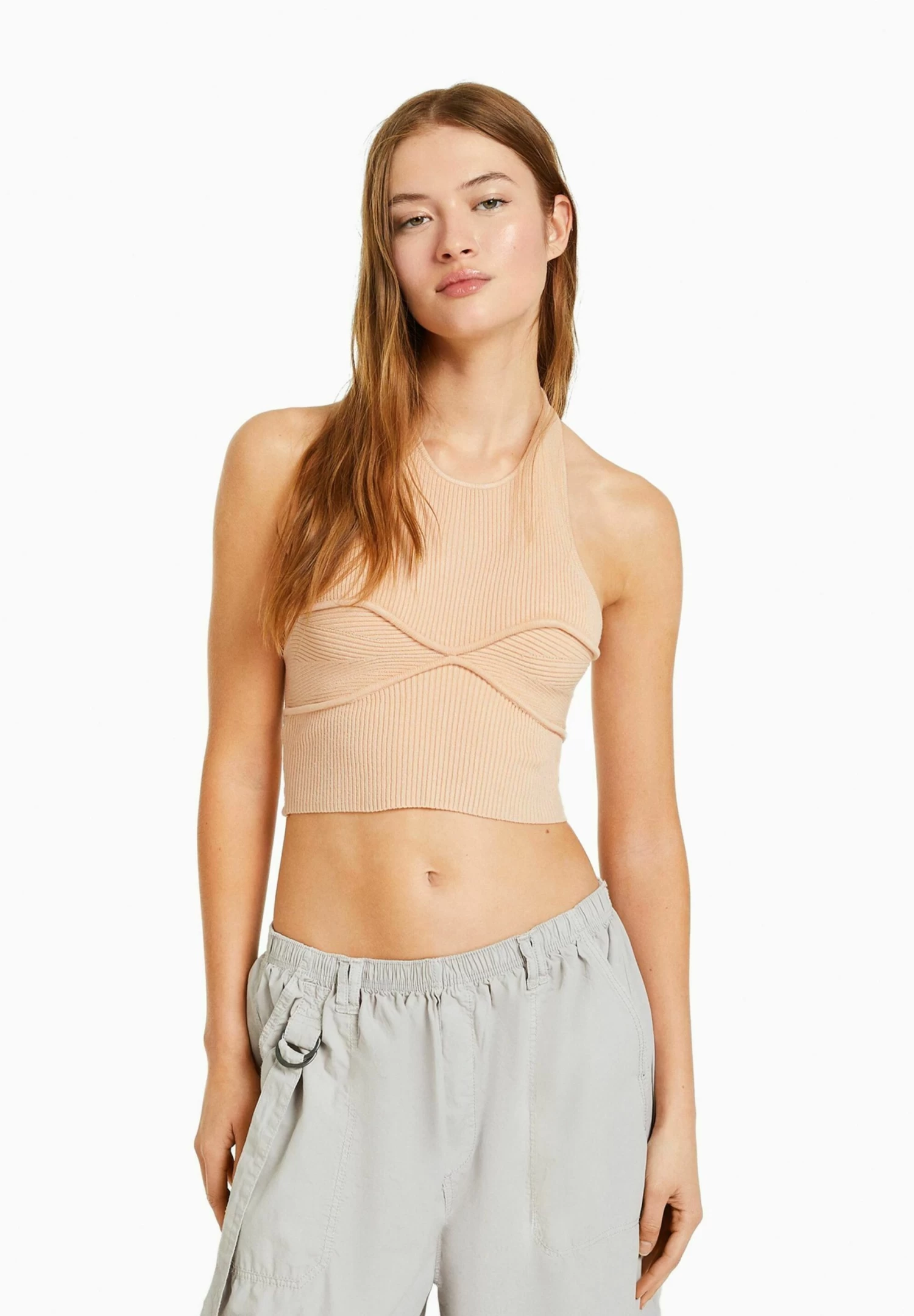 BERSHKA With Cut-Out Back-Halter - Top - Orange 1 BERSHKA With Cut-Out Back-Halter - Top - Orange