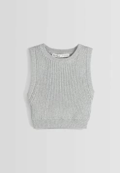 BERSHKA Sleeveless - Top - Silver Coloured -Bershka 2ab456f933ec4006bb6feb9653114c77
