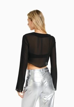 BERSHKA Ruffled Long Sleeve - Blouse - Black 8 BERSHKA Ruffled Long Sleeve - Blouse - Black -Bershka 2d1f75ff49264b5c84ec80d045cfc62f