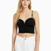 BERSHKA Gathered With Neckline Detail - Top - Black