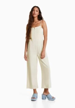BERSHKA Strappy - Tuinbroek - Beige