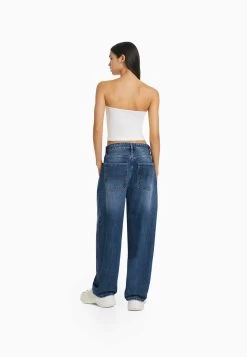 BERSHKA Fadded Effect Skater - Bootcut Jeans - Light Blue Denim -Bershka 2e128a397211471095f00867d8f96f59
