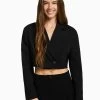 BERSHKA Cropped Tailored Twill- Blazer - Black