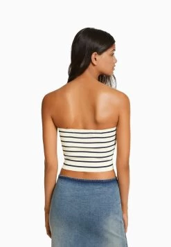 BERSHKA Striped Bandeau Crop - Top - White -Bershka 2eb19b7041804d448039c56cc24d82ab
