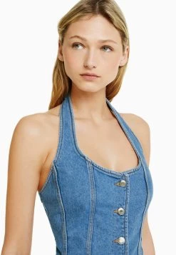 BERSHKA Blouse - Light Blue Denim -Bershka 2eea52385b2a490790dac6197ecdc00f