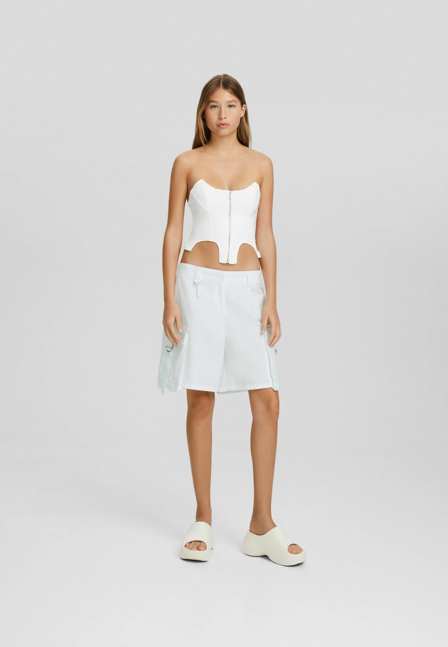 BERSHKA Tailored With Zip Bandeau - Top - White 2 BERSHKA Tailored With Zip Bandeau - Top - White - Afbeelding 2