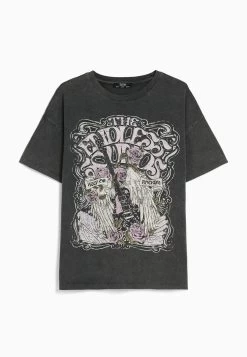 BERSHKA Short Sleeve - T-Shirt Print - Mottled Light Grey -Bershka 313c16508caa45e3a4b0e9faf977dd85