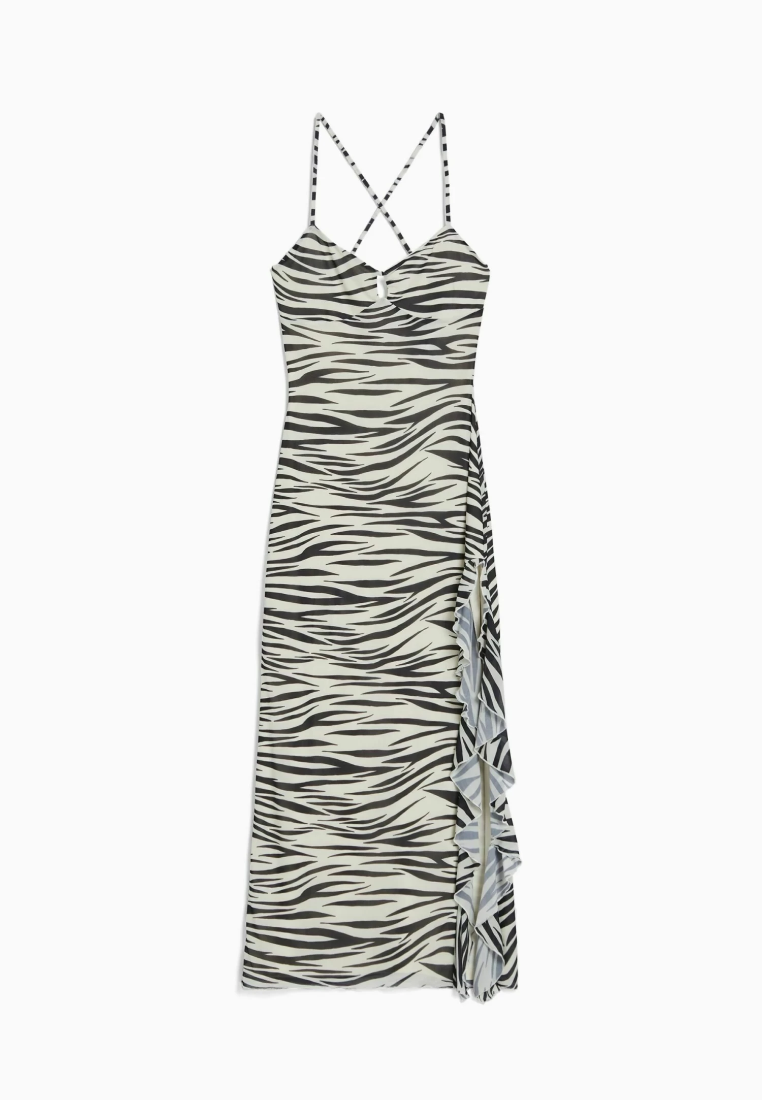 BERSHKA Ruffled Straps Midi- Jurk - Black 6 BERSHKA Ruffled Straps Midi- Jurk - Black - Afbeelding 6