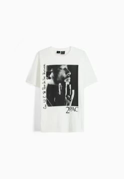 BERSHKA Sleeve Tupac - T-Shirt Print - Beige -Bershka 31ae2b5576f1436298d1c1dba6fe03d1