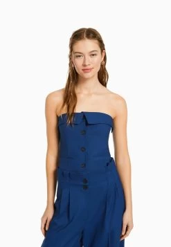 BERSHKA Tailored With Exposed Shoulders Corset - Bodywarmer - Blue