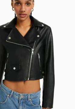 BERSHKA 06512644 - Imitatieleren Jas - Black -Bershka 32117c73f52245ba93ecdd01bee66881