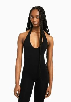 BERSHKA Seamless - Jumpsuit - Black -Bershka 334998fc6b394fc492d24686cc77d00a