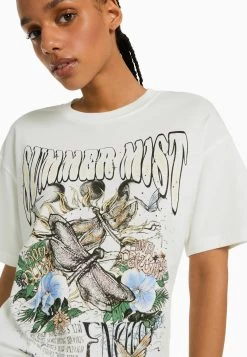 BERSHKA Short Sleeve - Print - T-Shirt Print - White 9 BERSHKA Short Sleeve - Print - T-Shirt Print - White -Bershka 3390b28cd1be4e78a5030305e63554f1