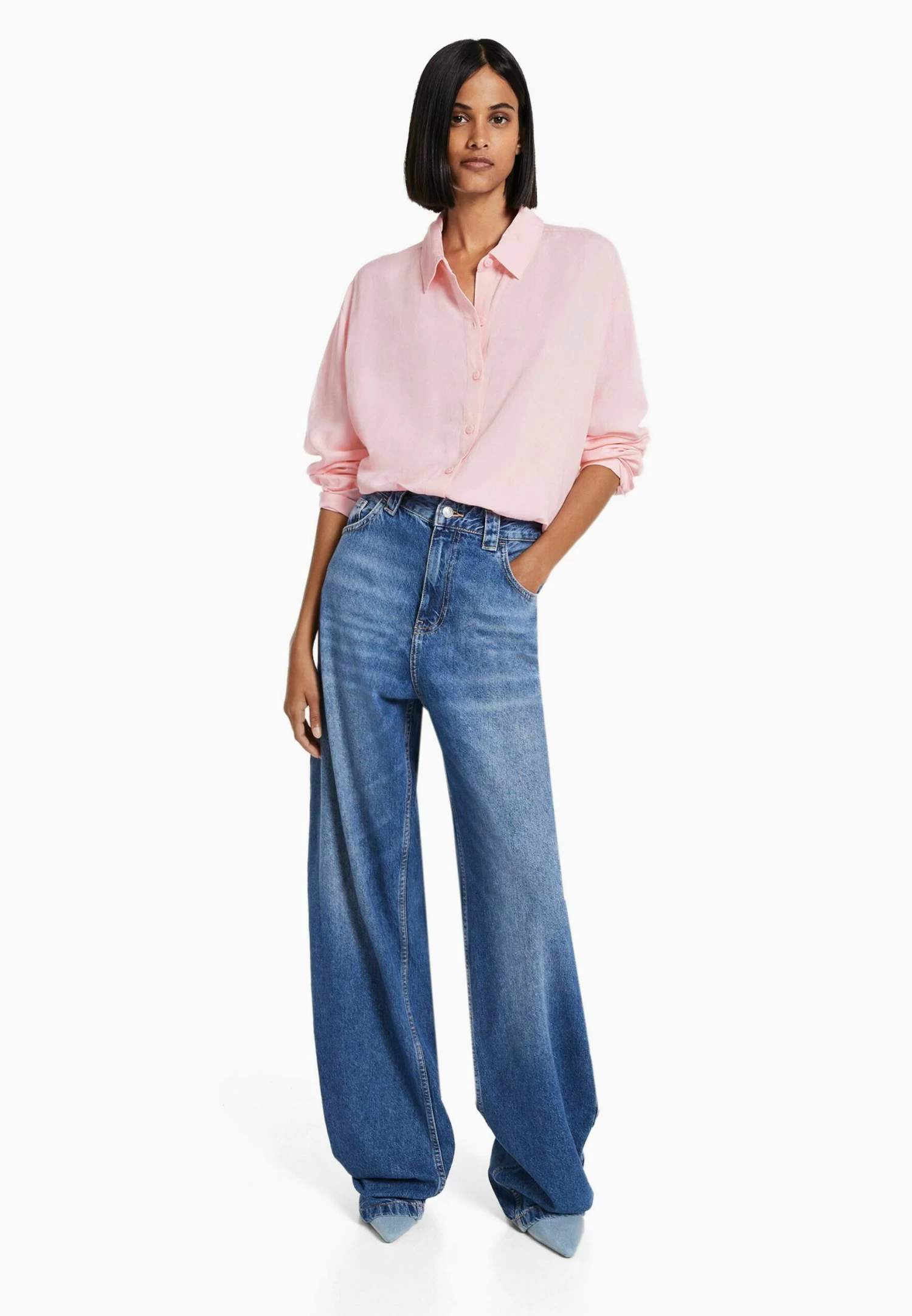 BERSHKA Long Sleeve - Overhemdblouse - Pink 1 BERSHKA Long Sleeve - Overhemdblouse - Pink