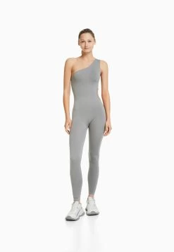 BERSHKA Cut-Out Seamless - Jumpsuit - Mottled Light Grey