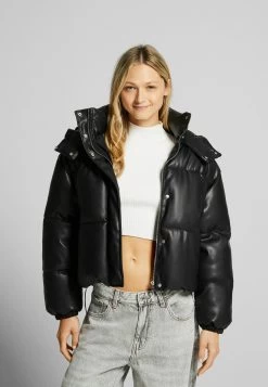 BERSHKA Hoodie Puffer - Winterjas - Black