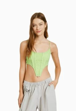 BERSHKA Strappy With Blonde - Top - Green