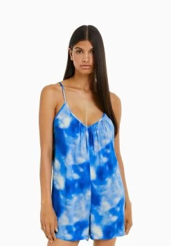 BERSHKA Strappy Flowing With Back Tie - Jumpsuit - Mottled Light Blue