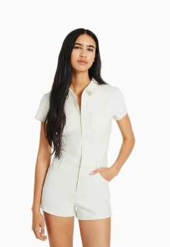 BERSHKA Zip - Jumpsuit - Beige
