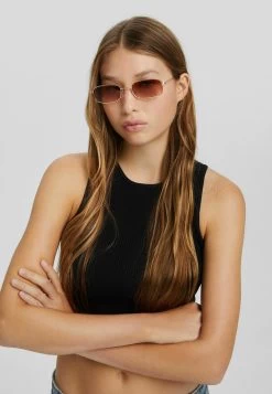 BERSHKA Rectangular - Zonnebril - Dark Brown