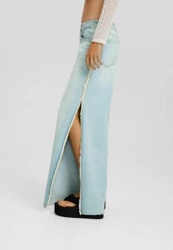 BERSHKA Wide Fit Side Vent - Flared Jeans - Blue/Grey -Bershka 399d5a4a00bf4d50956236fe399d0bab