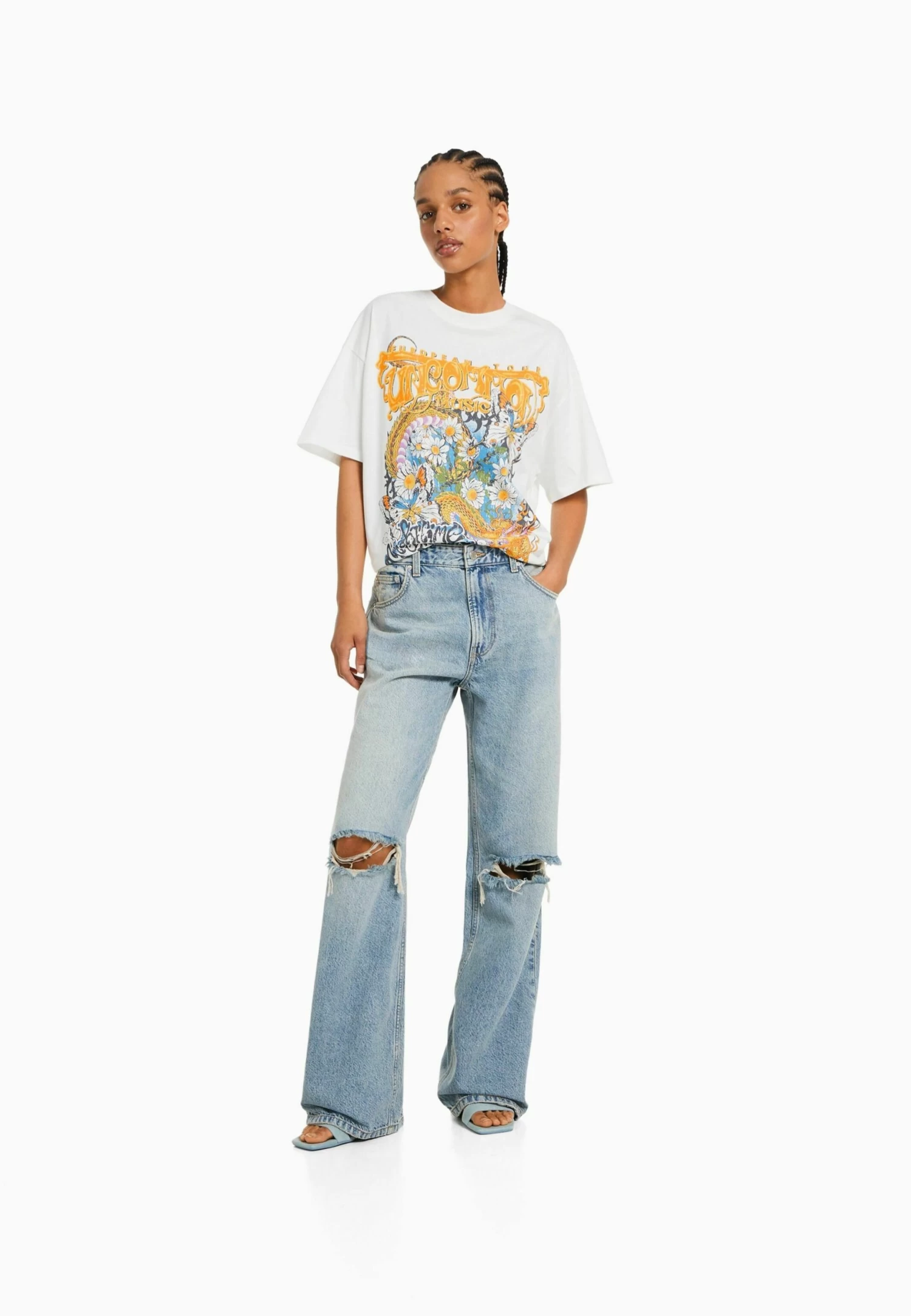 BERSHKA Printed Oversize Short Sleeve- T-Shirt Print - Beige 2 BERSHKA Printed Oversize Short Sleeve- T-Shirt Print - Beige - Afbeelding 2