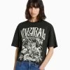BERSHKA Printed- T-Shirt Print - Black