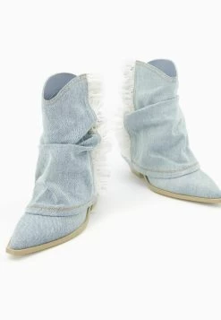 BERSHKA With Fringing - Cowboy-/Bikerlaarsjes - Stone Blue Denim -Bershka 3ba64b0cb7104ae0b4507037ef353f52