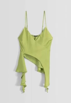 BERSHKA Strappy With Ruffles - Top - Green -Bershka 3c8d8eefc28444ef9bca79315e48331a