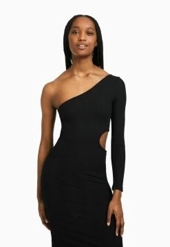 BERSHKA Long Sleeve With Cut-Out Detail Asymmetric - Cocktailjurk - Black -Bershka 3cf26039bded42a6b12f6ddf4147b1ce