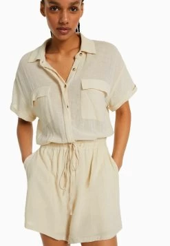 BERSHKA Rustic Utility - Playsuit - Jumpsuit - Beige -Bershka 3d4b61891fd14766a0bba7693e513ad7