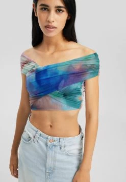 BERSHKA Crossover Short Sleeve - Blouse - Light Blue -Bershka 3f598326269546b1a23162696c20d211