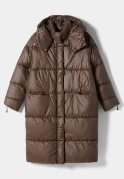BERSHKA Long Hooded - Winterjas - Brown -Bershka 3fa6ecc0ba4e456da30db1707401b2a1