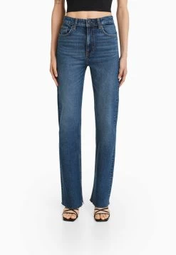 BERSHKA Comfort Straight With Side Slit- Bootcut Jeans - Dark Blue