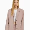 BERSHKA Tailored With Buttons - Halflange Jas - Pink