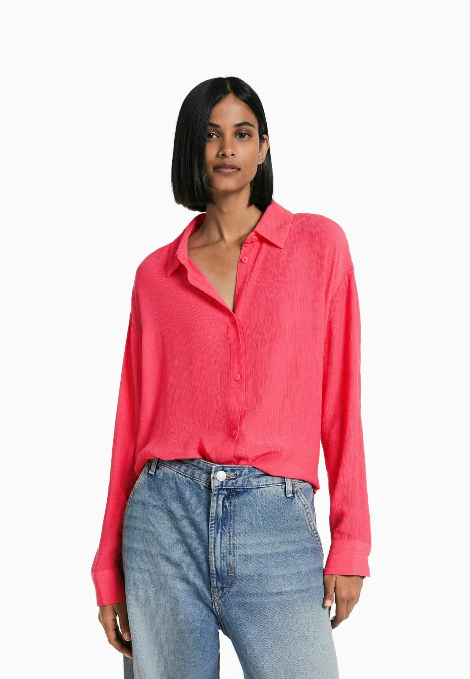 BERSHKA Long Sleeve - Overhemdblouse - Coral 1 BERSHKA Long Sleeve - Overhemdblouse - Coral