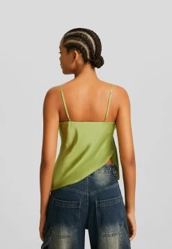 BERSHKA Strappy With Ruffles - Top - Green -Bershka 4567ca0c7743461cbfc5abb1d84fd425