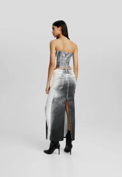 BERSHKA Faded Effect - Maxirok - White -Bershka 46cf465a65c5482ca6189e42c8974226