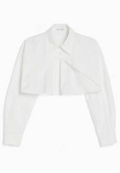 BERSHKA Long Sleeve Crossover - Cropped - Overhemdblouse - Off White -Bershka 487add8ad6264a13bfb8a1ffbfd40ba6