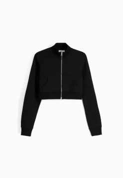 BERSHKA Printed High Neck - Sweater Met Rits - Black -Bershka 493d63fc8a644aeab84c010e8cca05f7